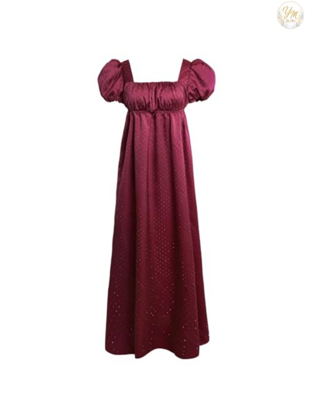 Regency Dress Rhinestone Satin Puff Sleeve Empire Waist Victorian Gown